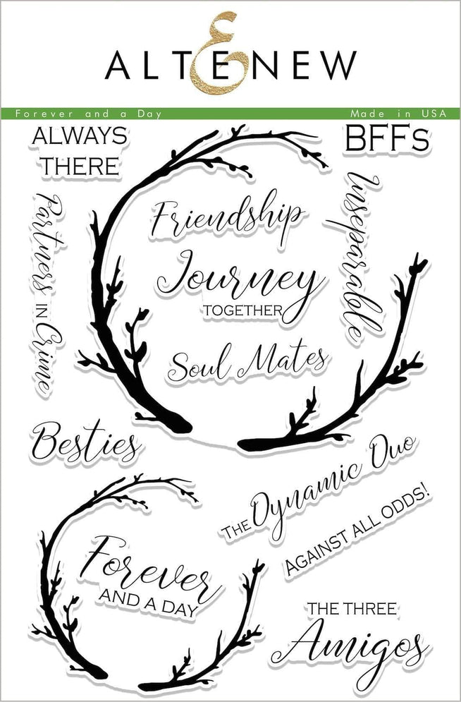 Altenew Forever and a Day clear stamp set with floral and sentiment designs for scrapbooking and card-making projects.