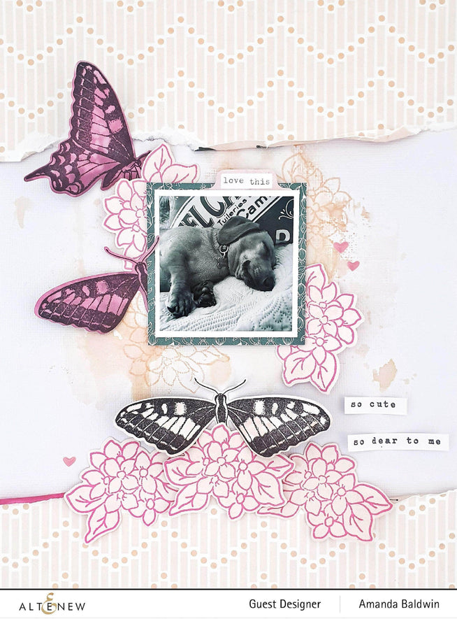 Altenew Sweet Cluster Stamp Set of clear stamps with floral and leaf designs for crafting and card making.