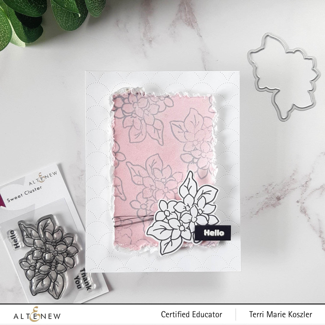 Altenew Sweet Cluster Clear Stamp Set featuring floral and leaf designs for crafting and card-making projects.