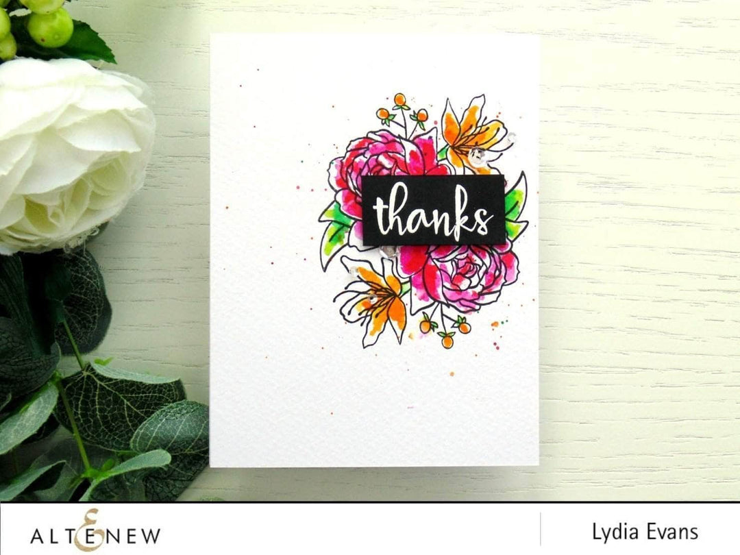 Altenew Ultimate Floral Script Collection clear stamps featuring elegant floral and script designs for crafting projects.