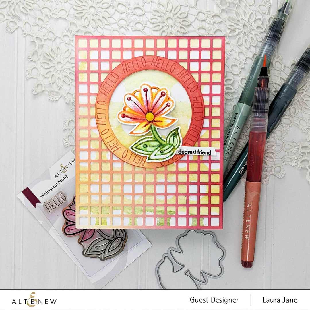 Altenew Whimsical Motif Clear Stamp Set featuring playful, decorative floral and abstract designs on transparent rubber stamps.