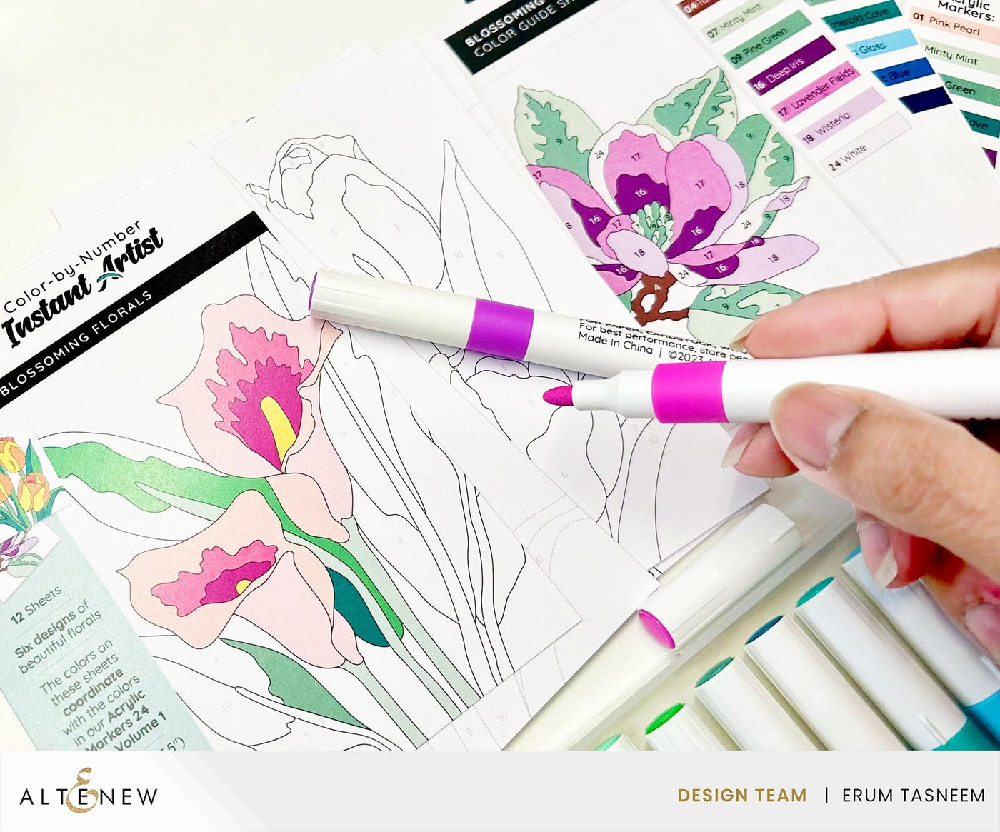 Color-by-Number: Instant Artist - Blossoming Florals (12 Sheets)