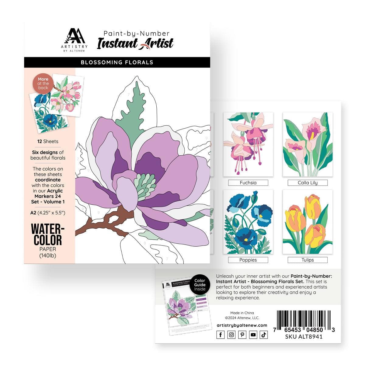 Instant Artist Notes Altenew Paint-by-Number: Instant Artist - Blossoming Florals (12 Sheets)