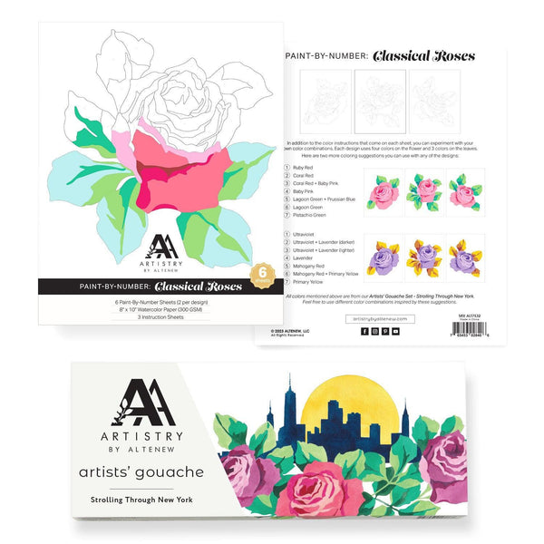 Altenew Coloring Book Paint-by-Number Sheets & Artists' Gouache Set Bundle
