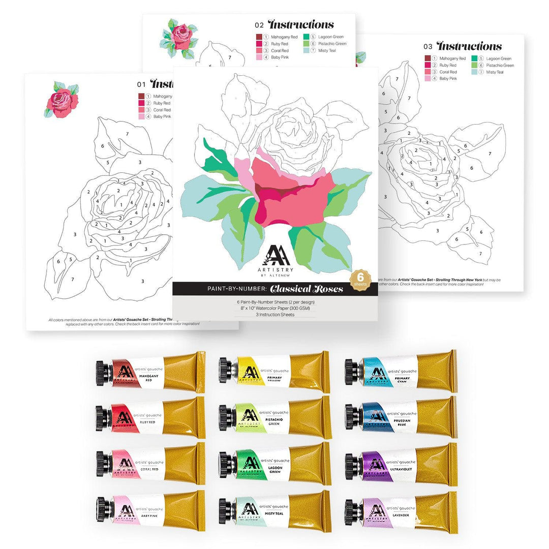 Altenew Coloring Book Paint-by-Number Sheets & Artists' Gouache Set Bundle