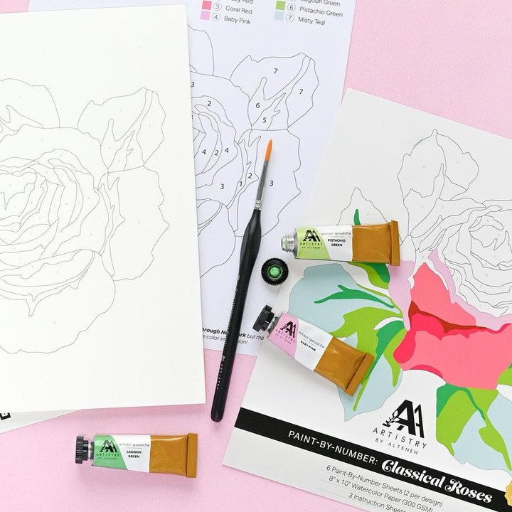 Altenew Coloring Book Paint-by-Number Sheets & Artists' Gouache Set Bundle