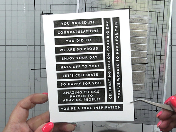 Stamp, press, or foil the design onto the cardstock in one step.