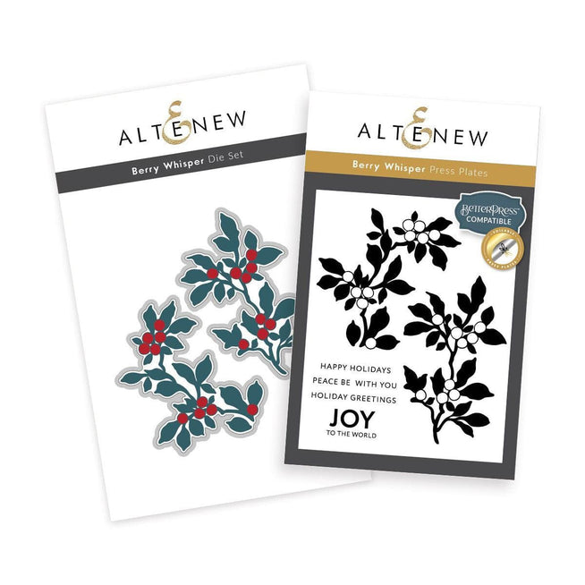 Altenew Berry Whisper Die and Betterpress Plate Bundle with floral and berry design elements on a white background.