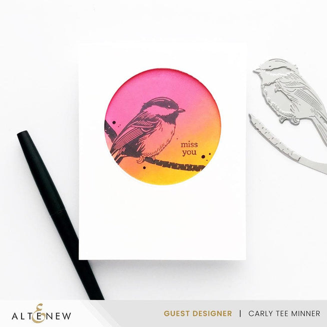 Altenew Chickadee Chirps die and Betterpress plate bundle featuring bird-themed designs for crafting and card making.