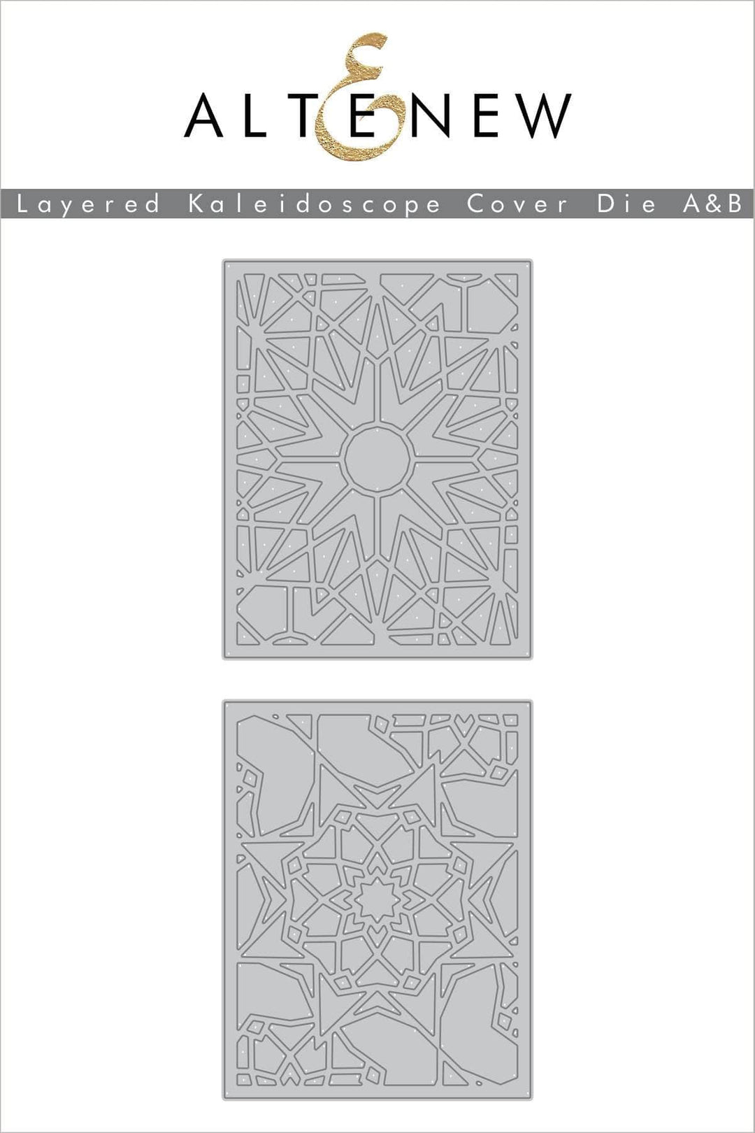 Altenew layered kaleidoscope cover die bundle A & B, metal cutting dies for crafting and card making on a white background.
