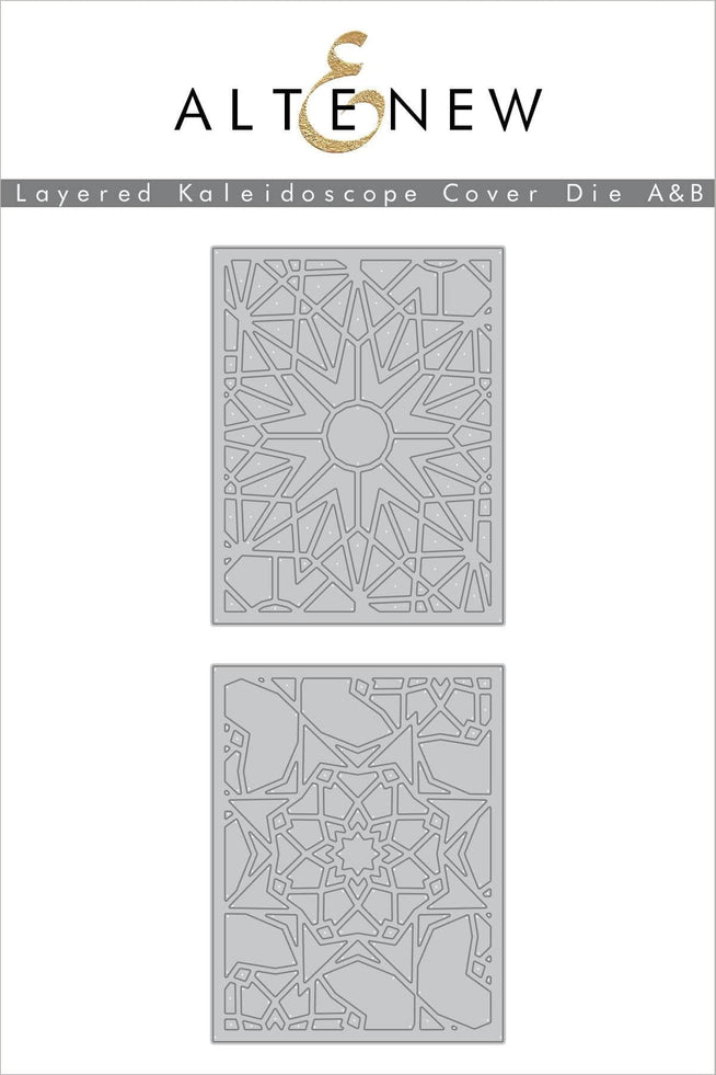 Altenew layered kaleidoscope cover die bundle A & B, metal cutting dies for crafting and card making on a white background.