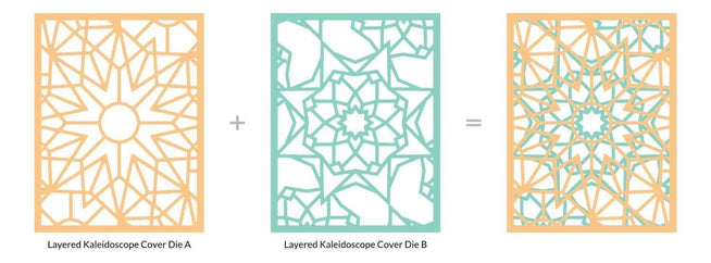Altenew layered kaleidoscope cover die bundle A & B with intricate geometric patterns for paper crafting and card making.