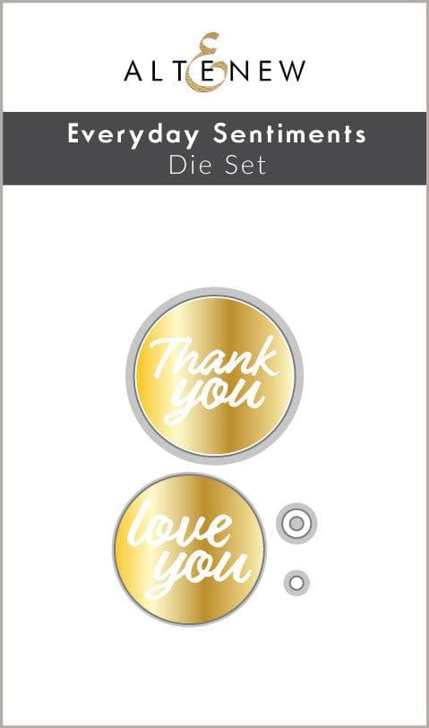 Altenew Everyday Sentiments hot foil plate and die bundle featuring elegant sentiment designs for card making and crafts.