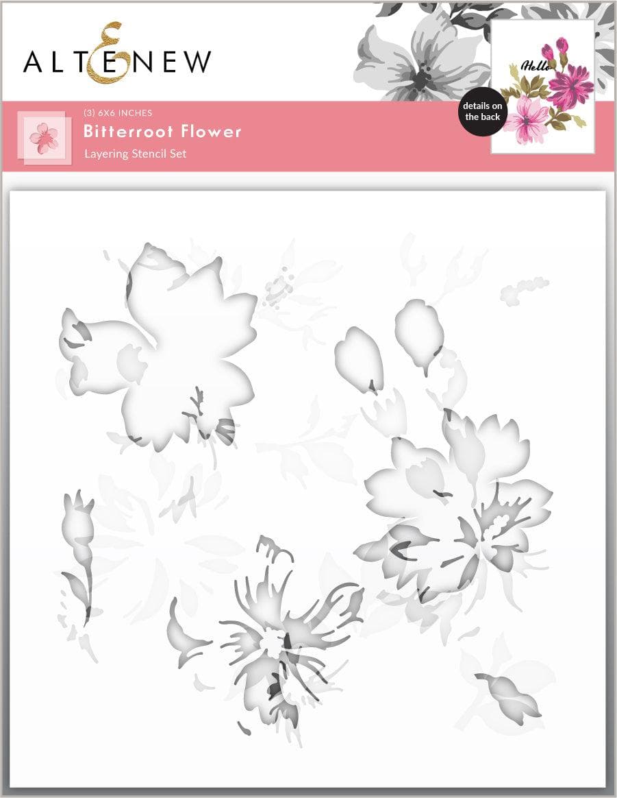Altenew Bitterroot Flower die and stencil bundle with intricate floral designs for crafting and card making.