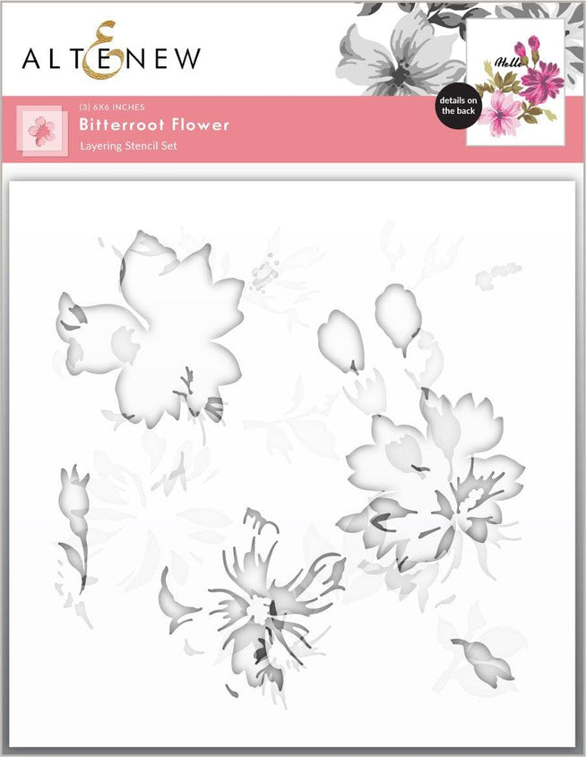 Altenew Bitterroot Flower die and stencil bundle with intricate floral designs for crafting and card making.