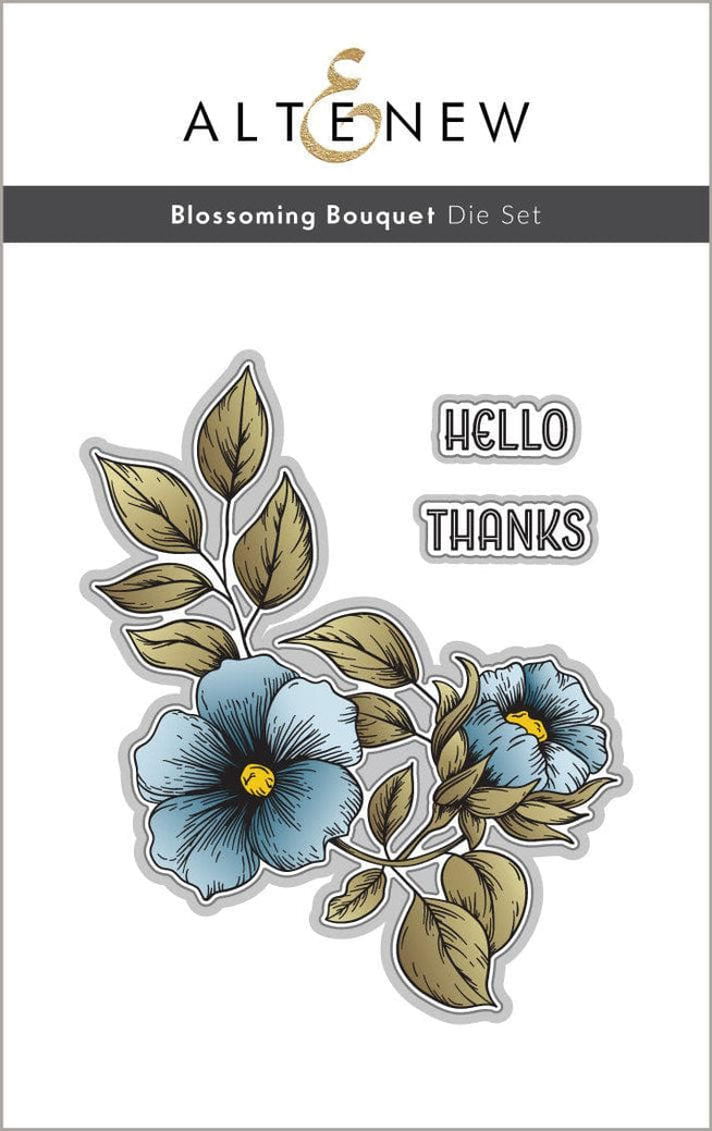 Altenew Blossoming Bouquet die, stencil, embossing folder, and Betterpress plate bundle for cardmaking and crafting projects.