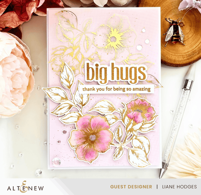 Altenew Blossoming Bouquet die, stencil, embossing folder, and Betterpress plate bundle for crafting and card making.