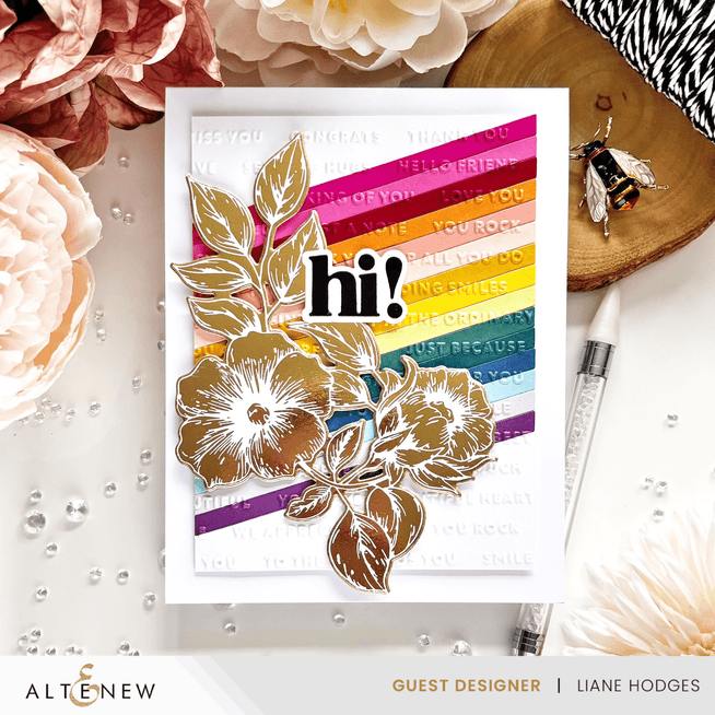 Altenew Blossoming Bouquet die, stencil, embossing folder, and Betterpress plate bundle for floral card making.