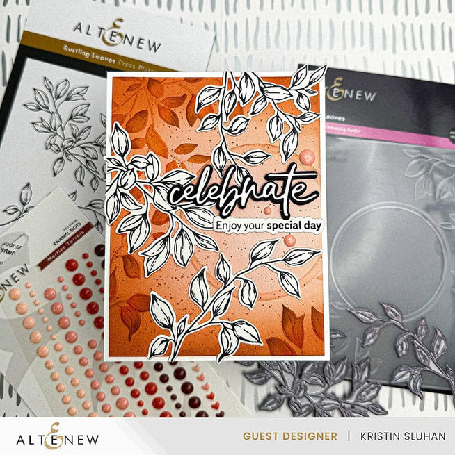 Altenew Rustling Leaves die, stencil, embossing folder, and Betterpress plate bundle for paper crafting and embossing projects.