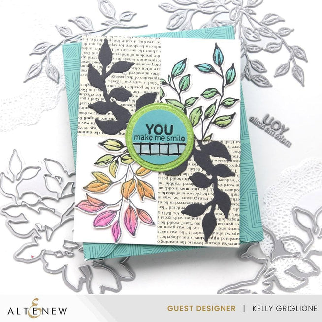 Altenew Rustling Leaves die, stencil, embossing folder, and Betterpress plate bundle for paper crafting and embossing projects.