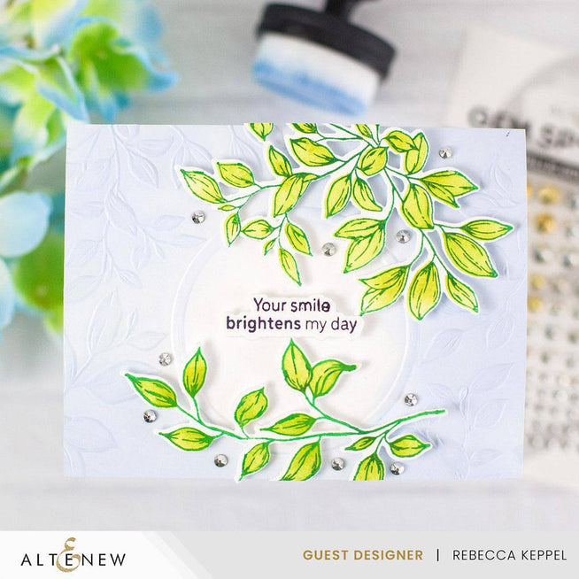 Altenew Rustling Leaves die, stencil, embossing folder, and Betterpress plate bundle for paper crafts and card making.