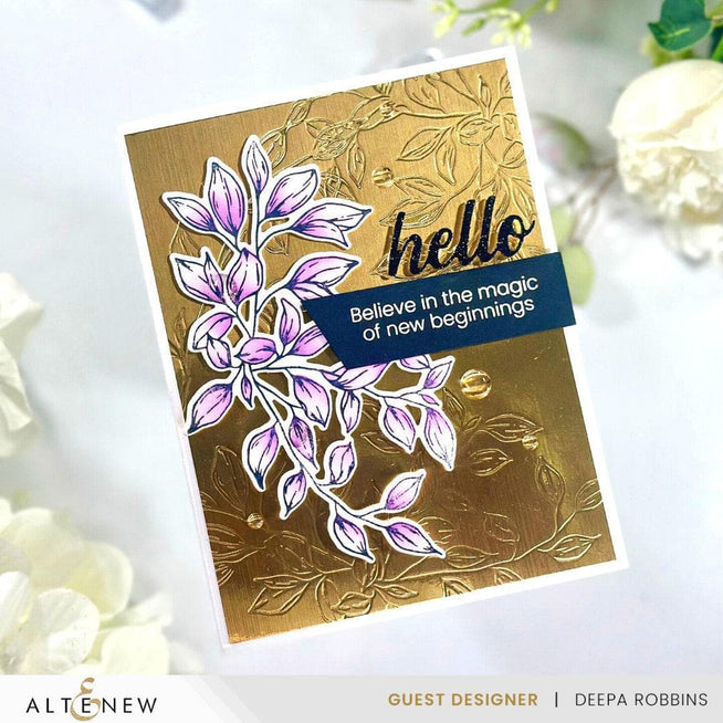 Altenew Rustling Leaves die, stencil, embossing folder, and Betterpress plate bundle for paper crafting and embossing projects.