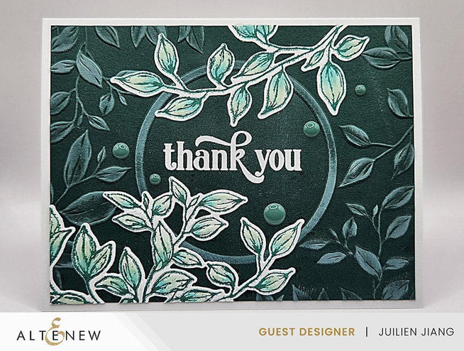 Altenew Rustling Leaves die, stencil, embossing folder, and Betterpress plate bundle for paper crafting and embossing projects.
