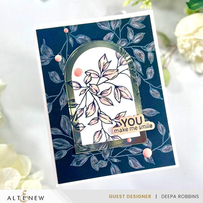 Altenew Rustling Leaves die, stencil, embossing folder, and Betterpress plate bundle for paper crafting and embossing projects.