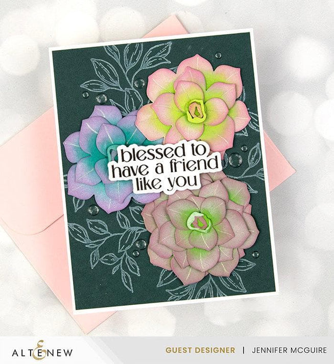 Altenew Rustling Leaves die, stencil, embossing folder, and Betterpress plate bundle for card making and crafting projects.