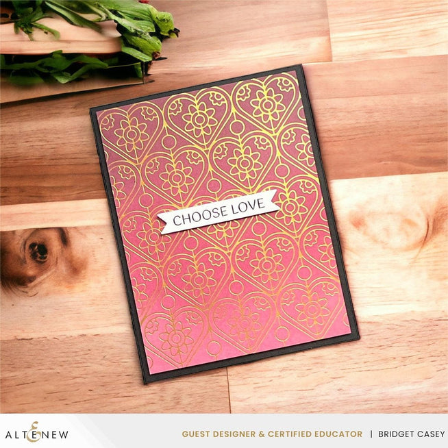 Altenew Dainty Hearts hot foil plate and stencil bundle with intricate heart patterns for crafting and card making.