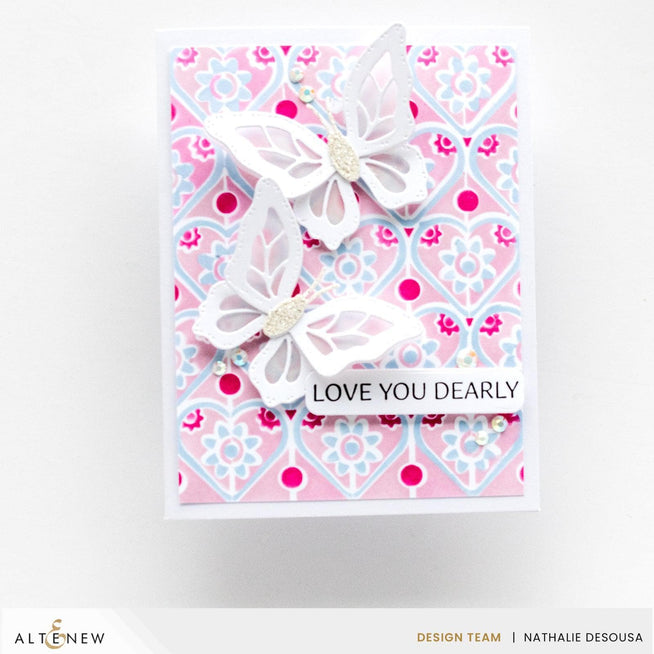 Altenew Dainty Hearts hot foil plate and stencil bundle with intricate heart designs for paper crafting and card making.