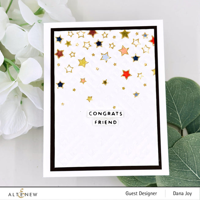Altenew Falling Stars die, stencil, and hot foil plate bundle featuring star patterns for crafting and card making projects.