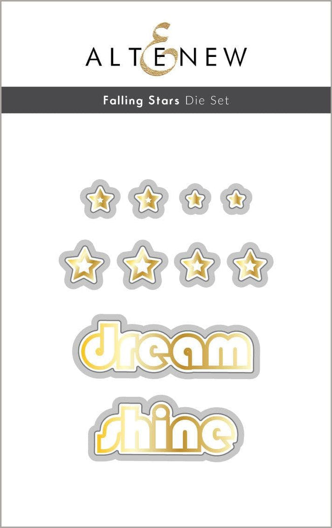 Altenew Falling Stars die, stencil, and hot foil plate bundle featuring star designs for crafting and card making.