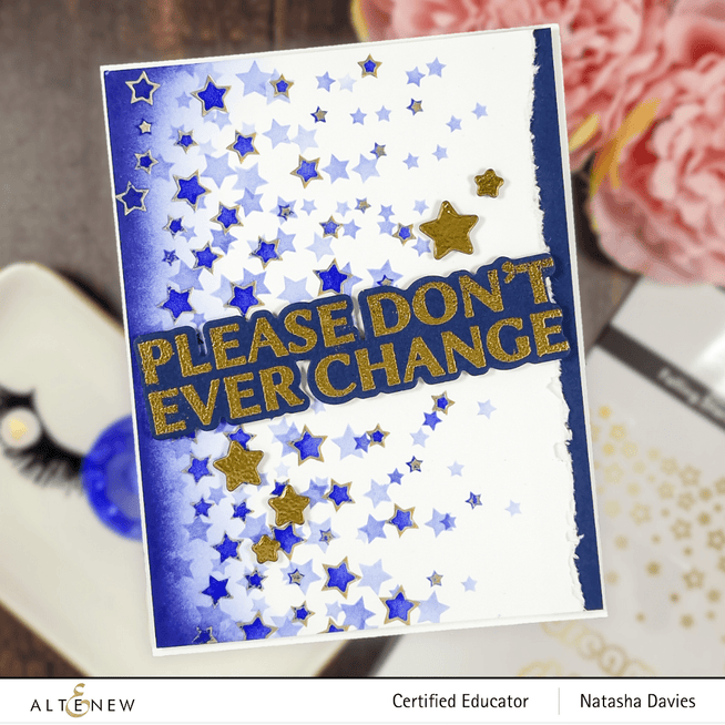 Altenew Falling Stars die, stencil, and hot foil plate bundle featuring star designs for crafting and card making projects.