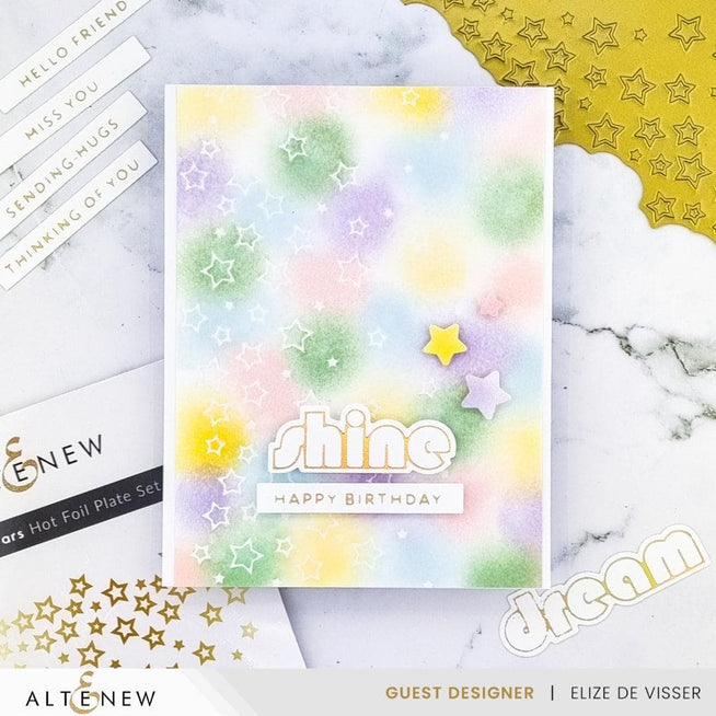 Altenew Falling Stars die, stencil, and hot foil plate bundle with star designs for crafting and card making.