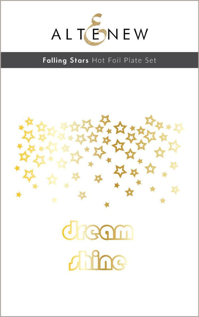 Altenew Falling Stars die, stencil, and hot foil plate bundle with star designs for card making and craft projects.