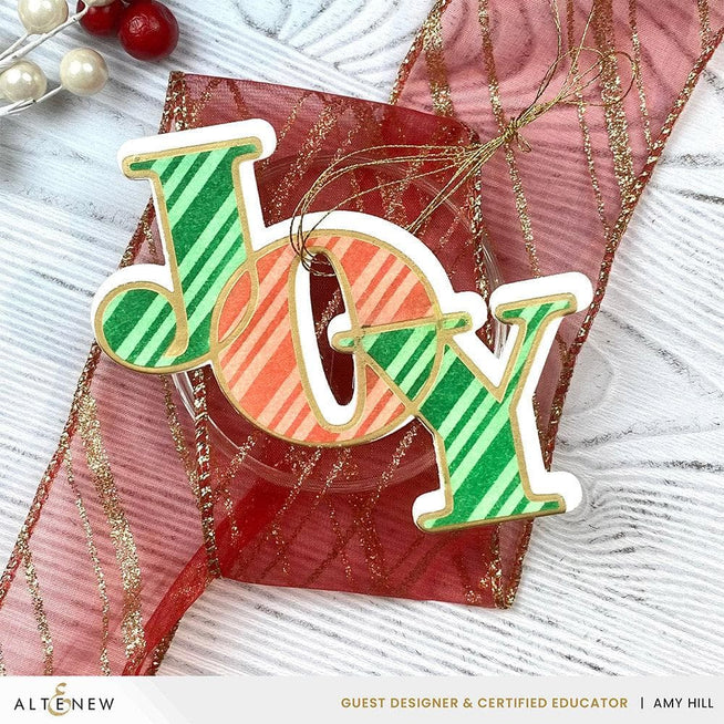 Altenew Joy die, stencil, and hot foil plate bundle featuring festive holiday design for crafting and card-making projects.