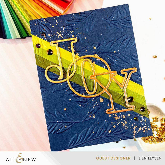 Altenew Joy die, stencil, and hot foil plate bundle with intricate floral and lettering designs for crafting projects.