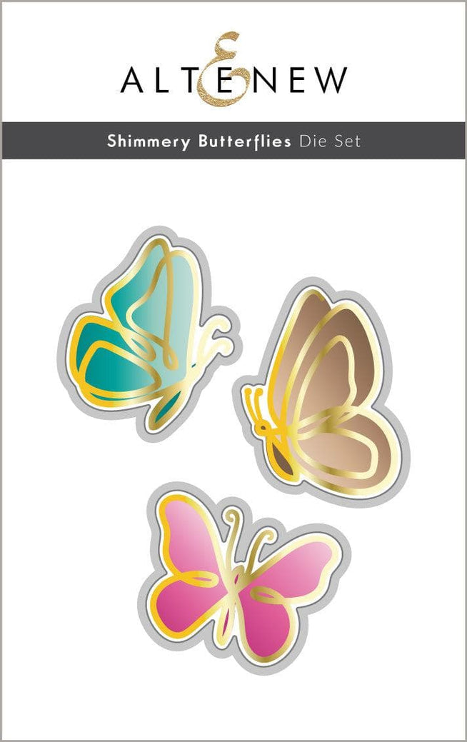 Altenew Shimmery Butterflies die, stencil, and hot foil plate bundle with butterfly designs and shimmering accents.