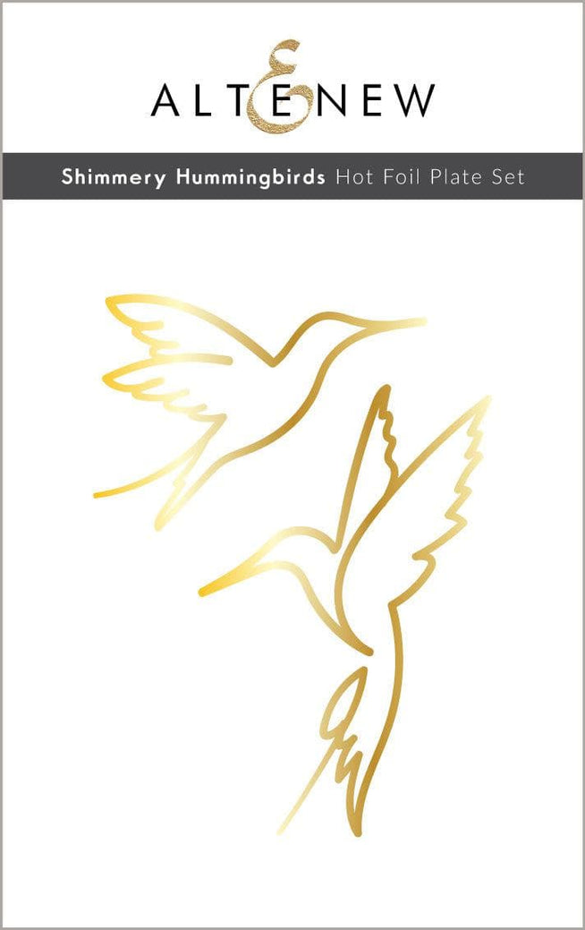 Altenew Shimmery Hummingbirds die, stencil, and hot foil plate bundle featuring detailed hummingbird designs for crafting projects.