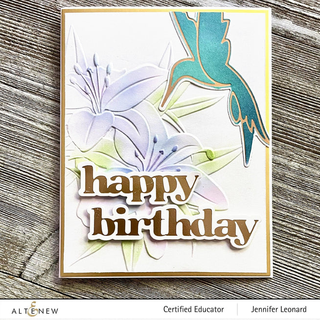 Altenew Shimmery Hummingbirds die, stencil, and hot foil plate bundle featuring detailed hummingbird and floral designs.