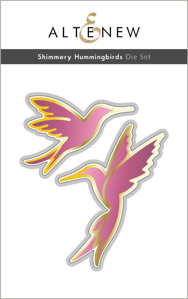 Altenew Shimmery Hummingbirds die, stencil, and hot foil plate bundle featuring detailed hummingbird and floral designs.