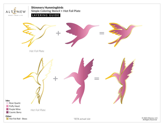 Altenew Shimmery Hummingbirds die, stencil, and hot foil plate bundle with intricate hummingbird and floral designs.