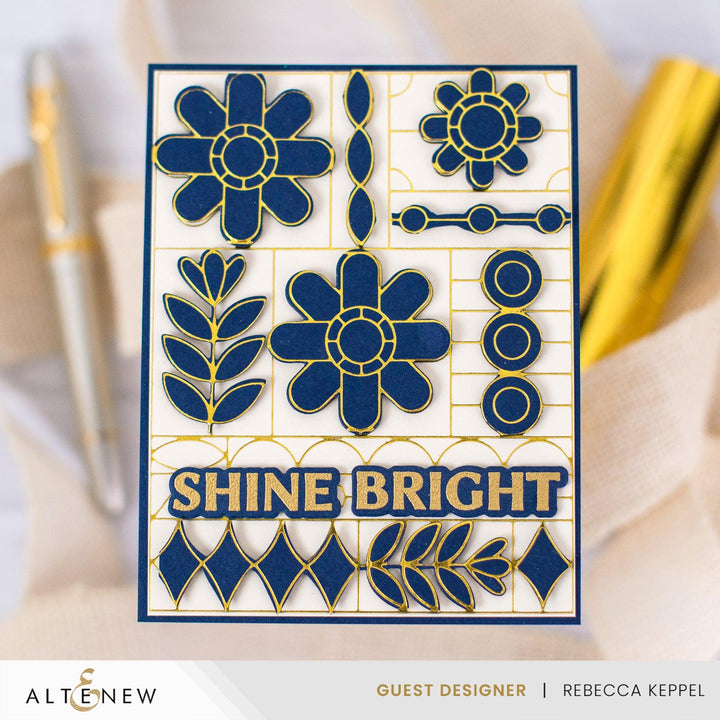 Altenew Die & Stencil & Hot Foil Plate & Enamel Elements Bundle Flower Shine