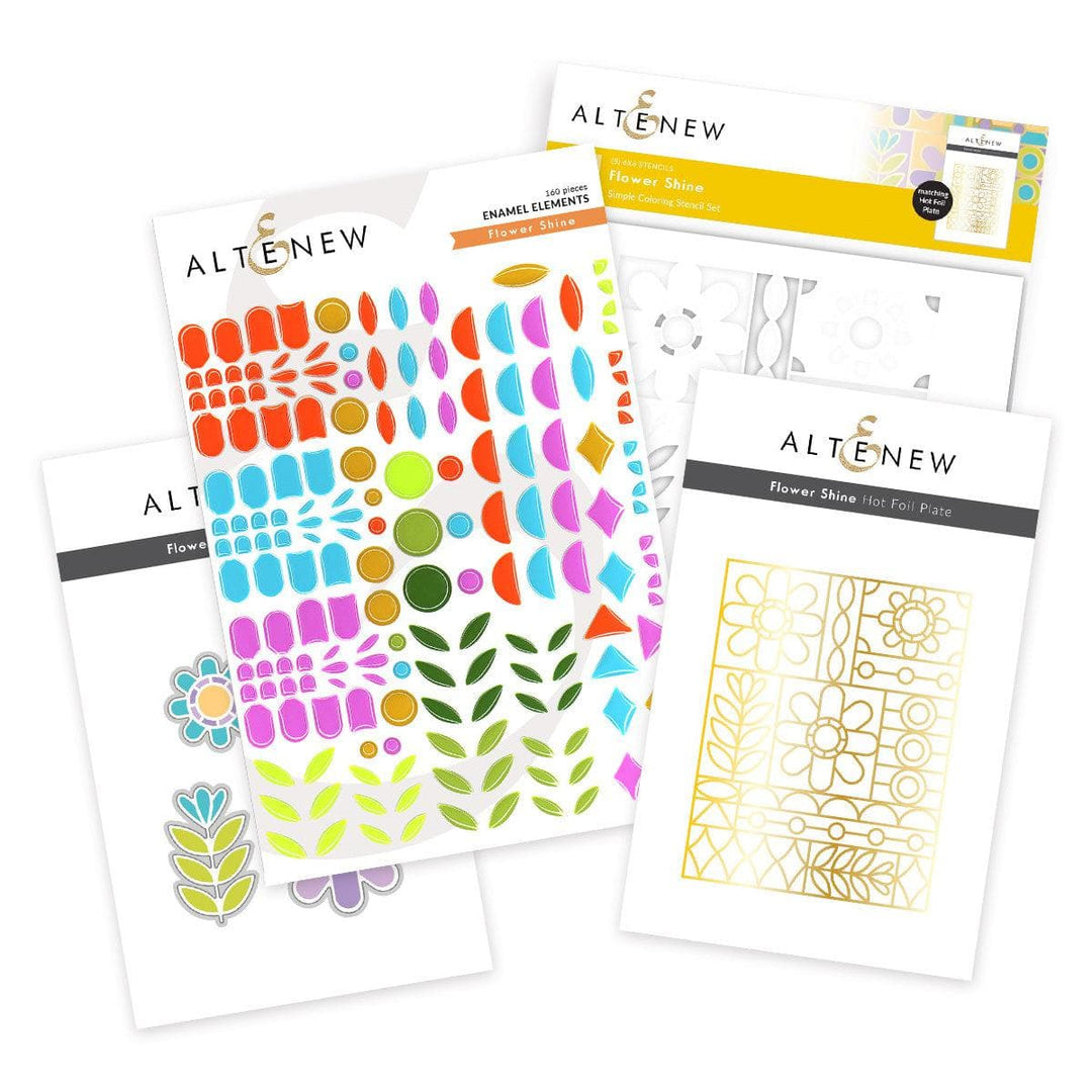 Altenew Die & Stencil & Hot Foil Plate & Enamel Elements Bundle Flower Shine