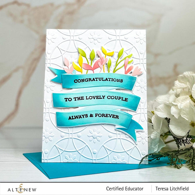 Altenew A Banner Day die set with intricate banner and decorative shapes for paper crafting and scrapbooking projects.
