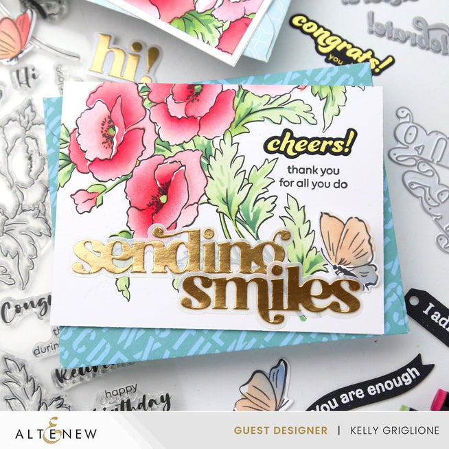 Altenew Celebration Sentiments die and Betterpress plate bundle for card making and crafting projects.