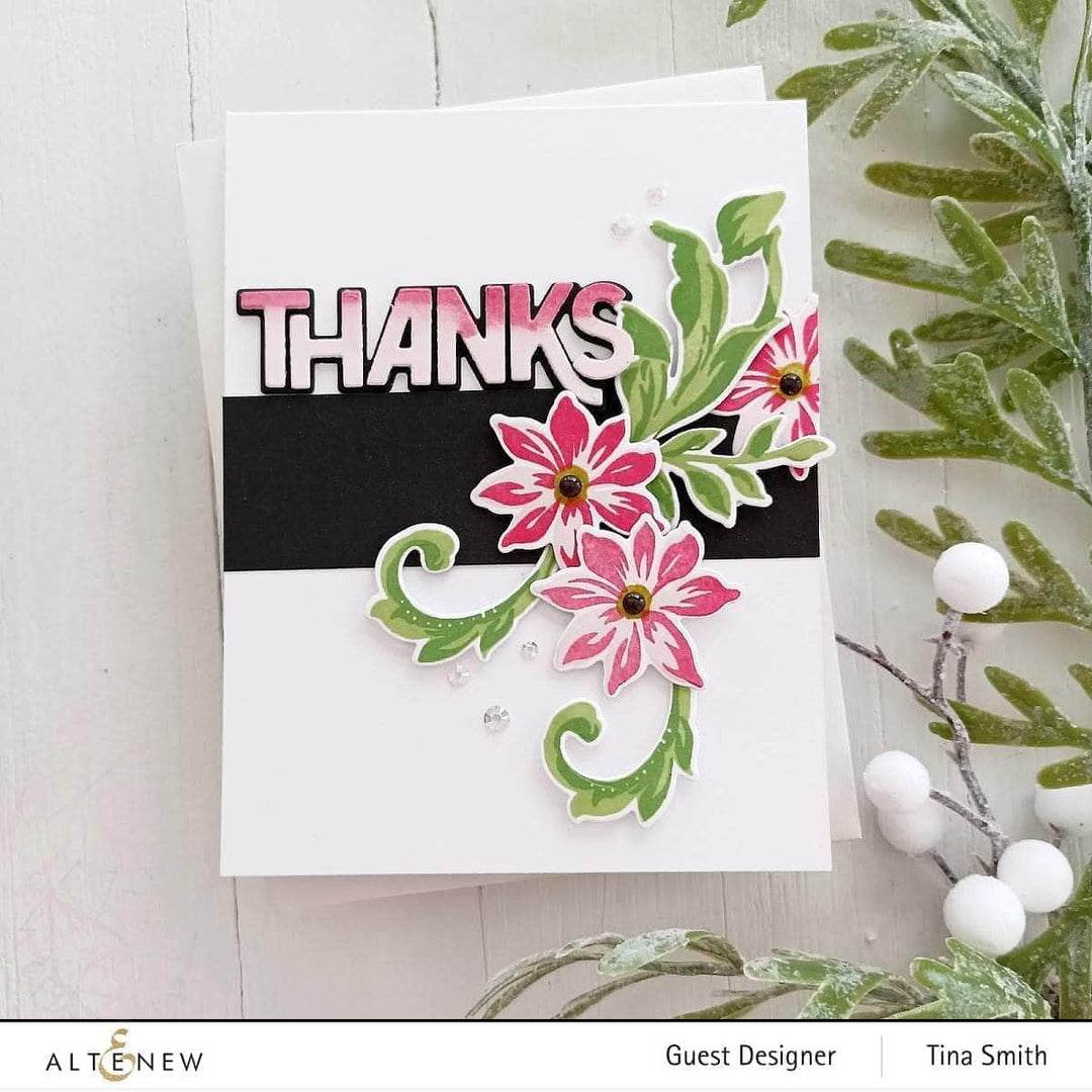 Altenew Blissful Blossoms Die Set for paper crafting and card making, featuring floral die cuts and intricate flower outlines.