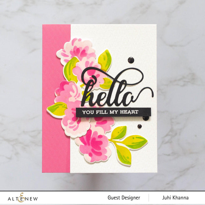 Altenew Blobby Roses Die Set featuring intricate flower-shaped metal cutting dies for paper crafting and card making.