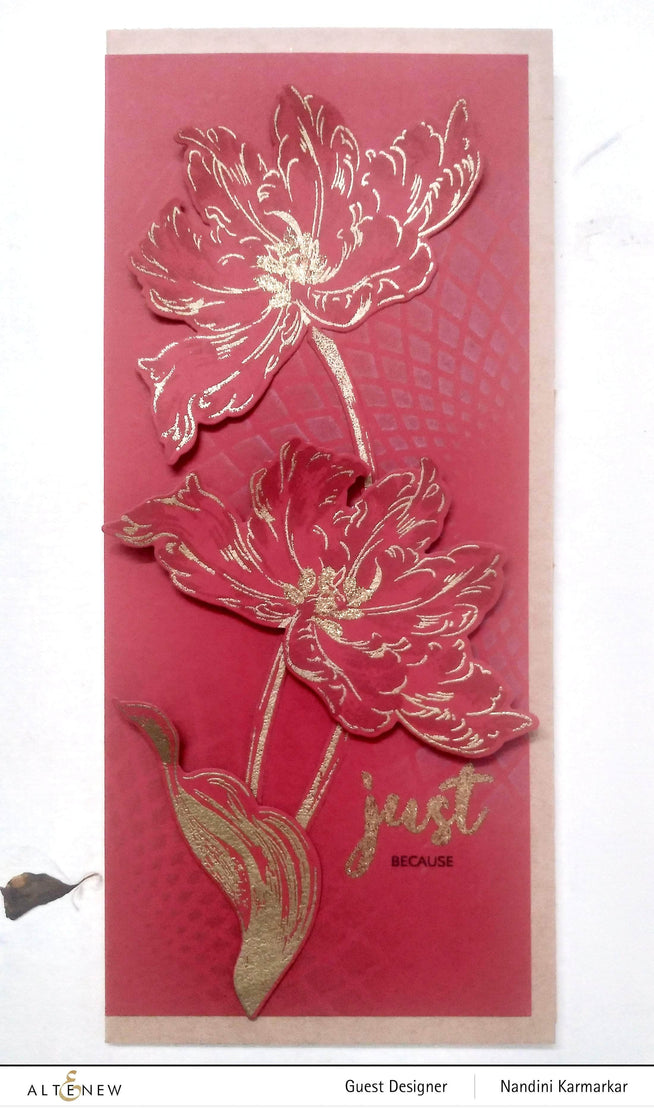 Altenew Blooming Tulips Die Set with metal dies for creating floral tulip designs for paper crafting and card making.
